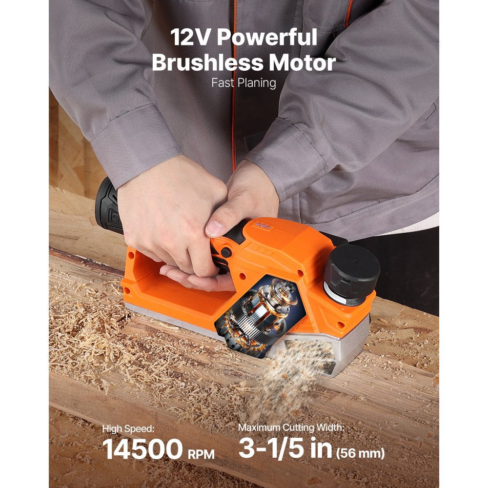 VEVOR Cordless Handheld Planer, 2-1/5-Inch Cut Width, 14500 RPM Electric Hand Wood Planer with 2 Ah 12V Lithium