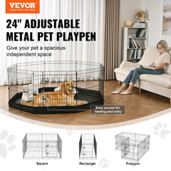 VEVOR Dog Playpen, 8 Panels Foldable Metal Dog Exercise Pen with Bottom Pad, 24" H Pet Fence Puppy Crate Kennel with