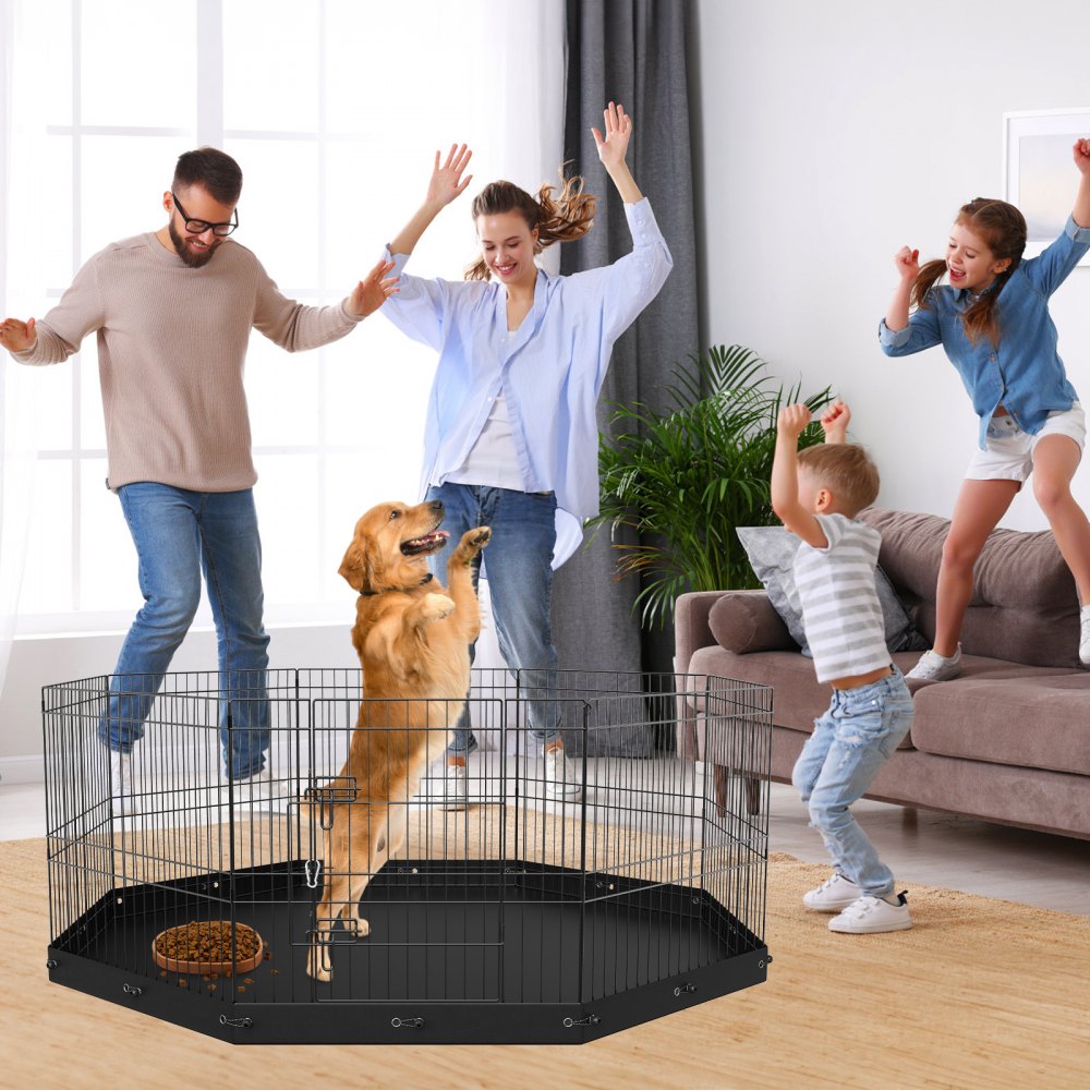 VEVOR Dog Playpen, 8 Panels Foldable Metal Dog Exercise Pen with Bottom Pad, 24" H Pet Fence Puppy Crate Kennel with