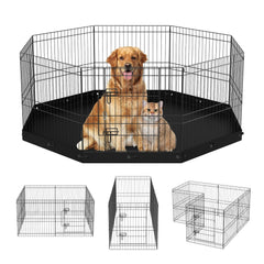 VEVOR Dog Playpen, 8 Panels Foldable Metal Dog Exercise Pen with Bottom Pad, 24" H Pet Fence Puppy Crate Kennel with