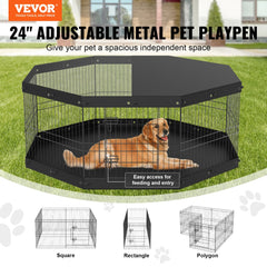 VEVOR Dog Playpen, 8 Panels Foldable Metal Dog Exercise Pen with Top Cover and Bottom Pad, 24" H Pet Fence Puppy Crate