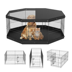 VEVOR Dog Playpen, 8 Panels Foldable Metal Dog Exercise Pen with Top Cover and Bottom Pad, 24" H Pet Fence Puppy Crate