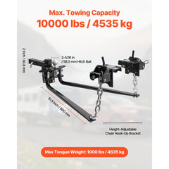 VEVOR Weight Distribution Hitch, 10000 lbs Max Towing & 1000 lbs Max Tongue, Weight Distributing Hitches Kit Includes 2