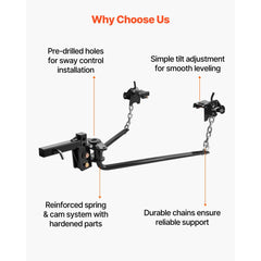 VEVOR Weight Distribution Hitch, 10000 lbs Max Towing & 1000 lbs Max Tongue, Weight Distributing Hitches Kit Includes 2