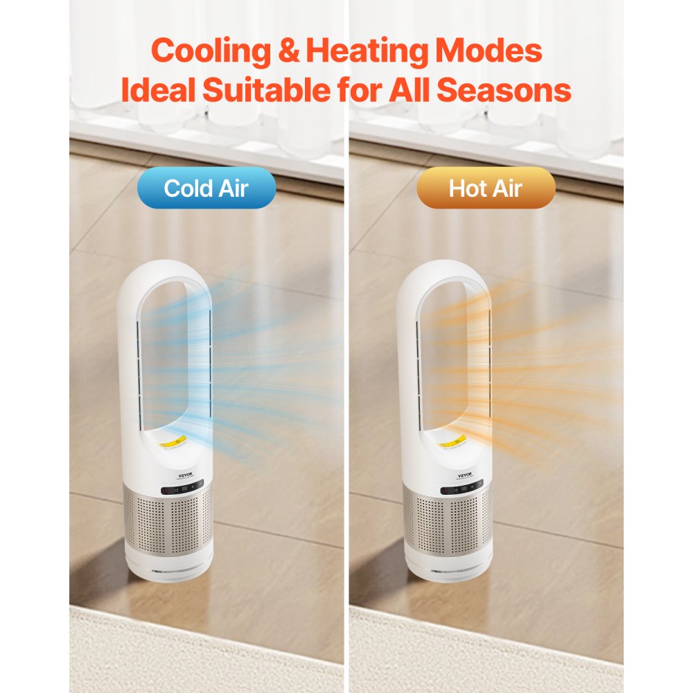 VEVOR Tower Fan Bladeless, 16.4ft/s Velocity Floor Fan that Blows Cold Air, 80° Oscillating 8-Speed Fans, 8H Timer