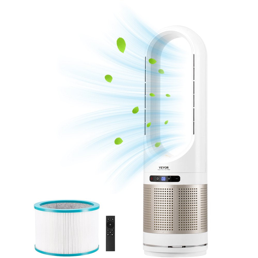 VEVOR Tower Fan Bladeless, 16.4ft/s Velocity Floor Fan that Blows Cold Air, 80° Oscillating 8-Speed Fans, 8H Timer