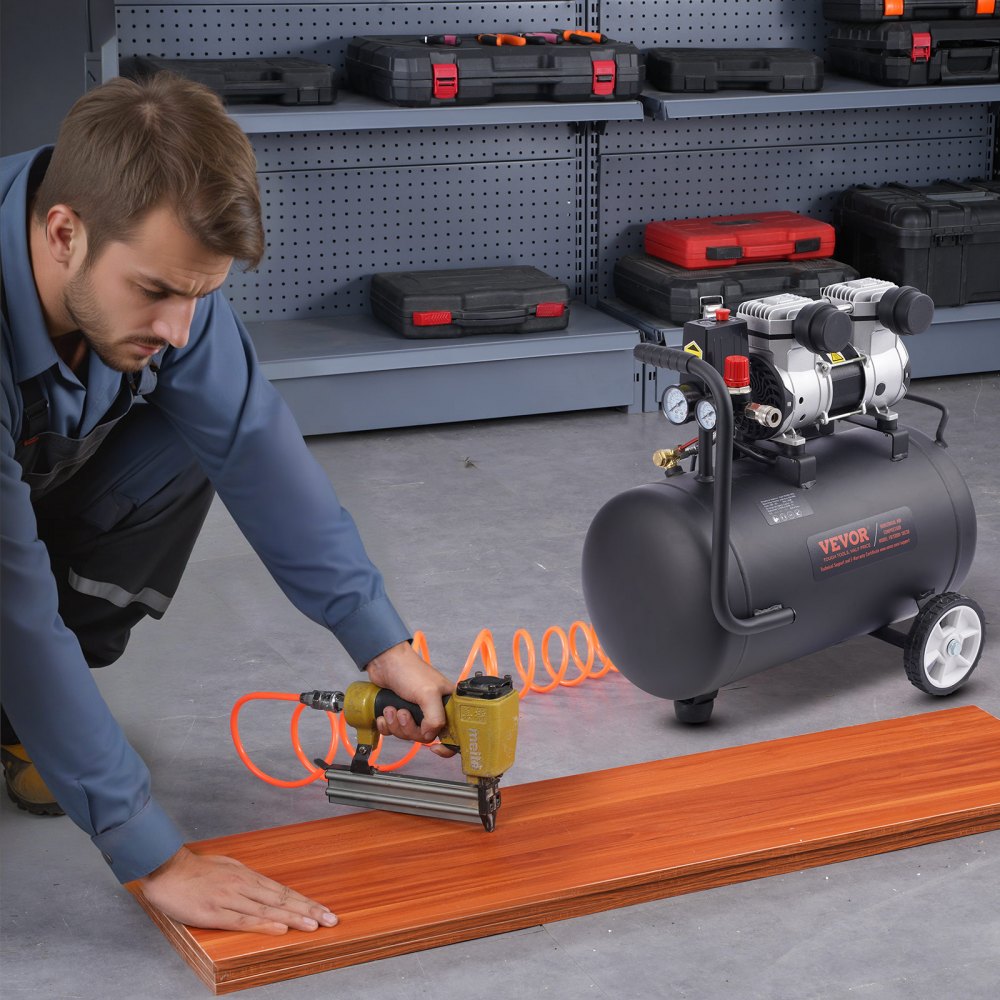 VEVOR Air Compressor, 8 Gallon Steel Tank, 1HP 2.2 CFM@90 PSI Oil Free Air Compressor & Max. 120PSI Pressure, 80dB
