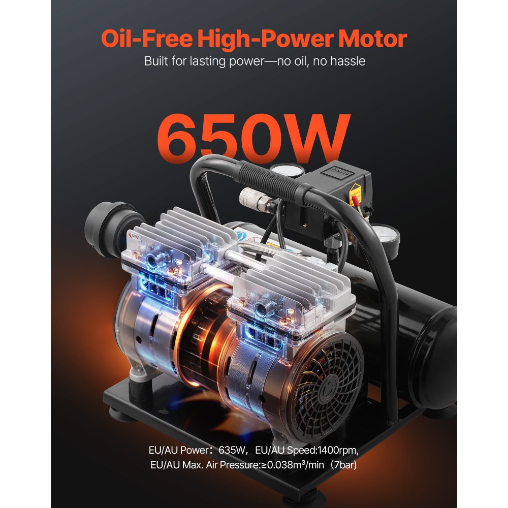 VEVOR Air Compressor, 1 Gallon Steel Tank, 1HP 1.5 CFM 90PSI Oil Free Air Compressor & Max. 120PSI Pressure, 78dB Ultra