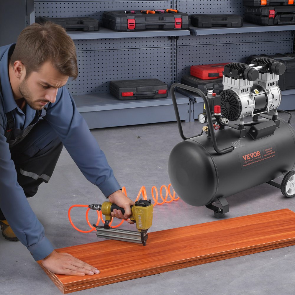 VEVOR Air Compressor, 15 Gallon Steel Tank, 2HP 5.3 CFM@90 PSI Oil Free Air Compressor & Max. 125PSI Pressure, 78dB