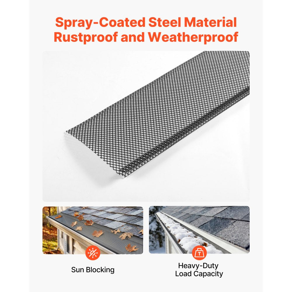 VEVOR Gutter Guard, 6 in Powder-Coated Steel Gutter Screen, Heavy-Duty 120 ft Length, 0.04 in Thickness, Leaf Guard for