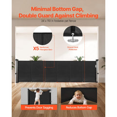 VEVOR Retractable Baby Gate, 34 inch Tall, Extends up to 110 inch Wide, Retractable Gate for Kids or Pets, Mesh