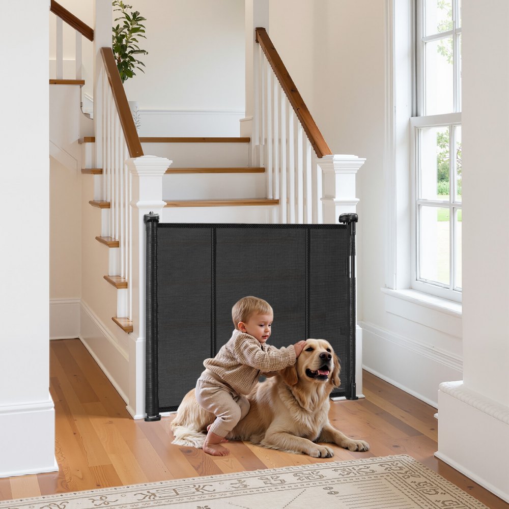VEVOR Retractable Baby Gate, 34 inch Tall, Extends up to 110 inch Wide, Retractable Gate for Kids or Pets, Mesh