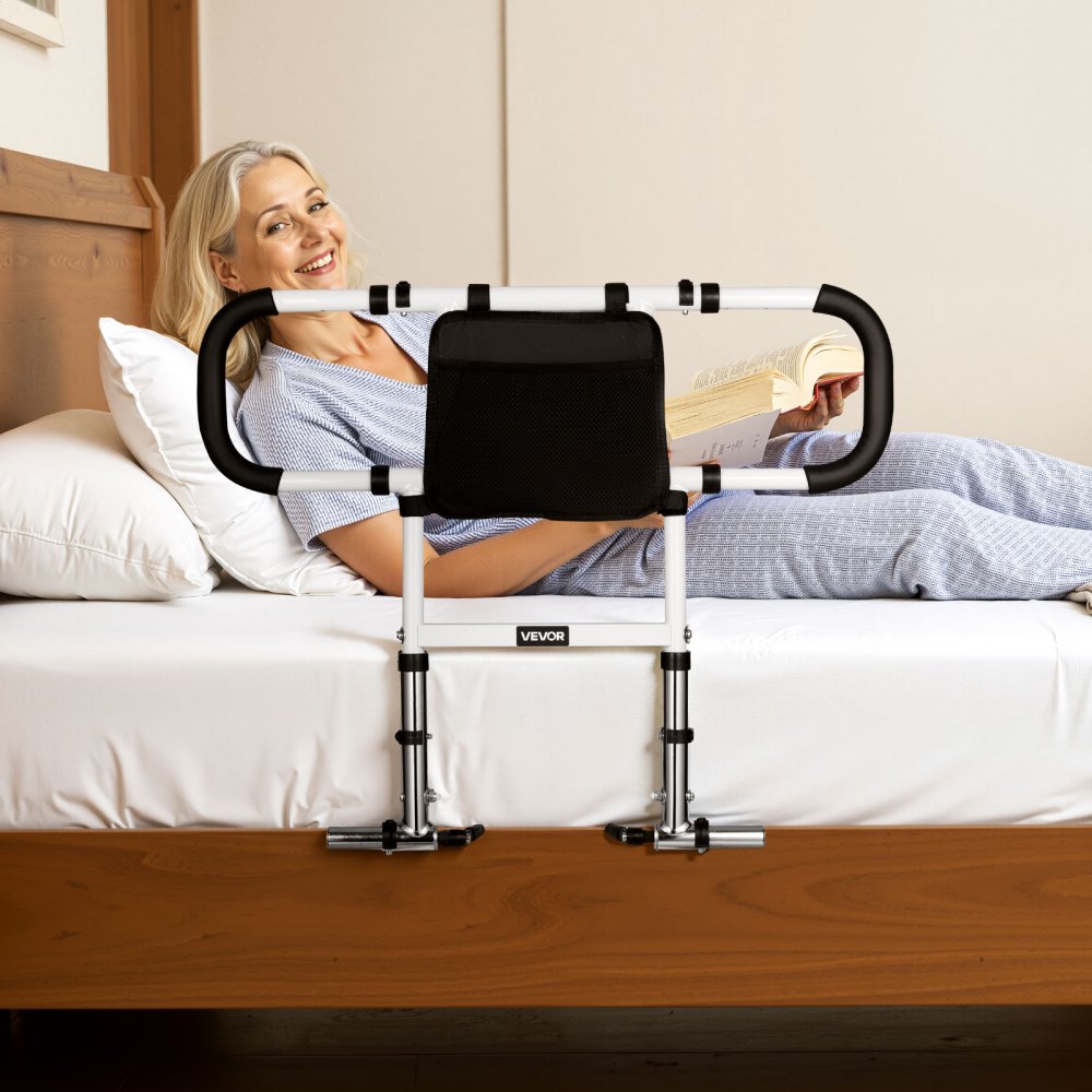 VEVOR Bed Rail for Elderly, Foldable & Extendable Bedside Assist Rail with Side Handles & PU Handrail, Adjustable