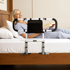 VEVOR Bed Rail for Elderly, Foldable & Extendable Bedside Assist Rail with Side Handles & PU Handrail, Adjustable