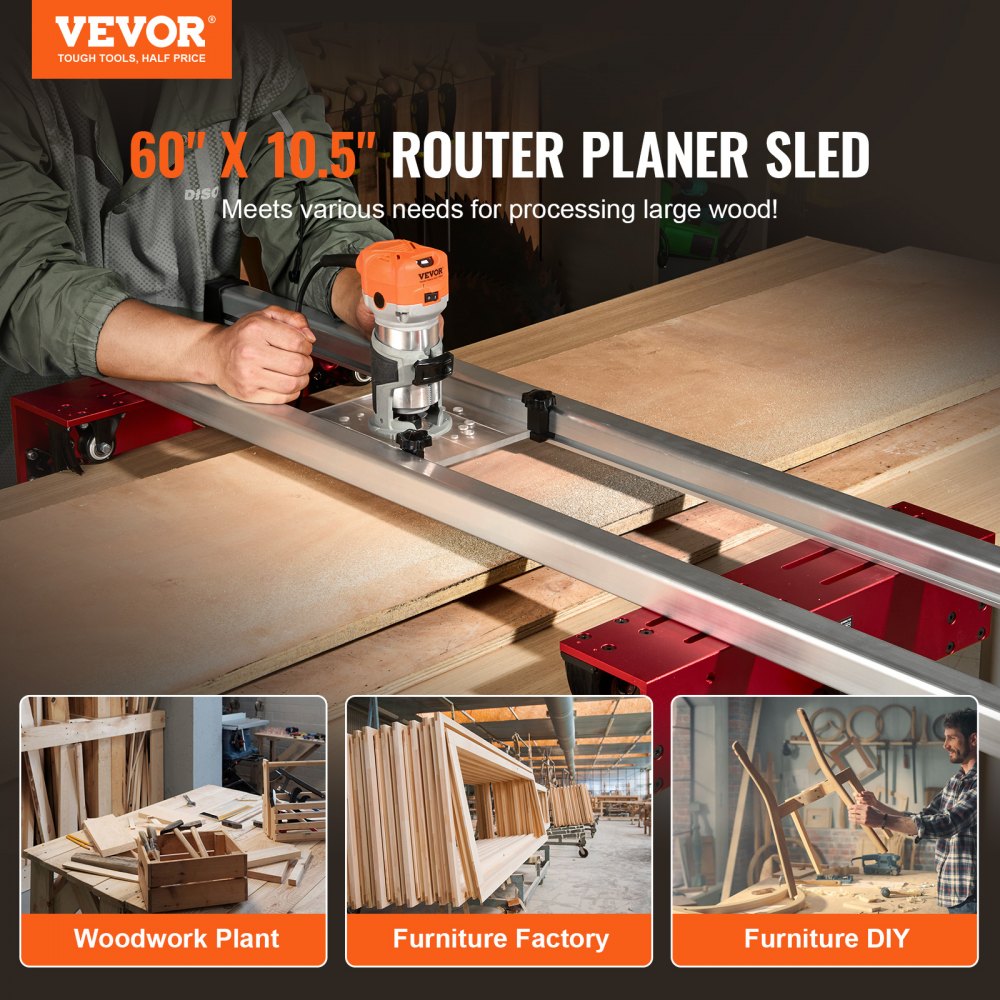 VEVOR Router Sled, 60 inches, Portable and Adjustable Slab Flattening Jig DIY Woodworking Router Sled for Flattening