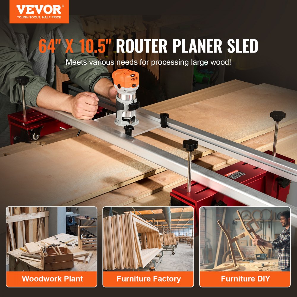VEVOR Router Sled, 60 inches, Portable and Adjustable Slab Flattening Jig DIY Woodworking Router Sled for Flattening