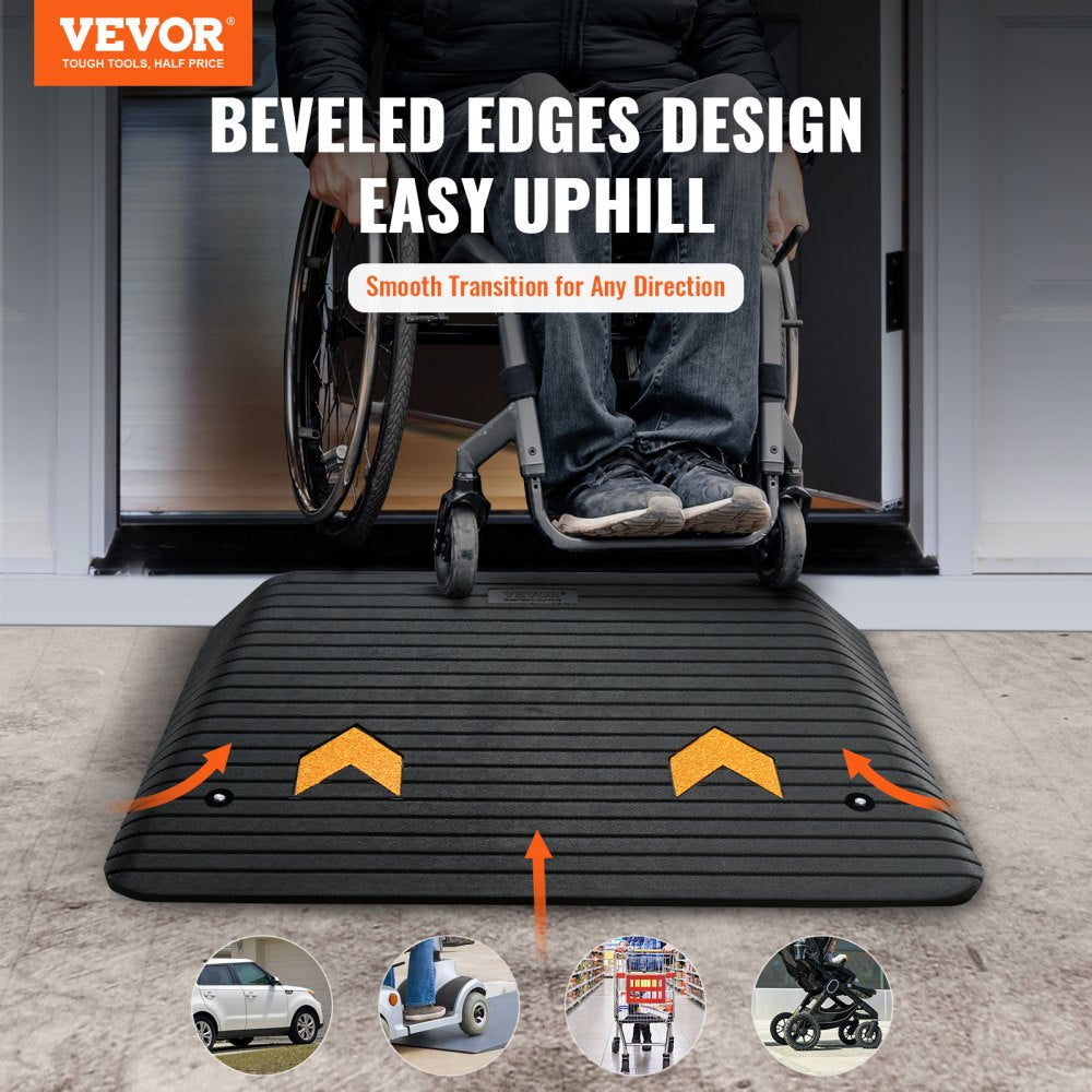 VEVOR Upgraded Rubber Threshold Ramp, 4" Rise Door Ramp with 1 Channel, Natural Rubber Car Ramp with Non-Slip Textured