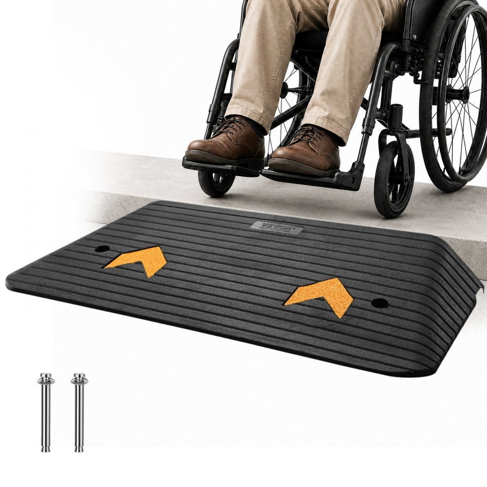 VEVOR Upgraded Rubber Threshold Ramp, 4" Rise Door Ramp with 1 Channel, Natural Rubber Car Ramp with Non-Slip Textured