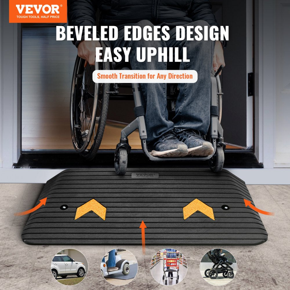 VEVOR Upgraded Rubber Threshold Ramp, 3" Rise Door Ramp with 1 Channel, Natural Rubber Car Ramp with Non-Slip Textured