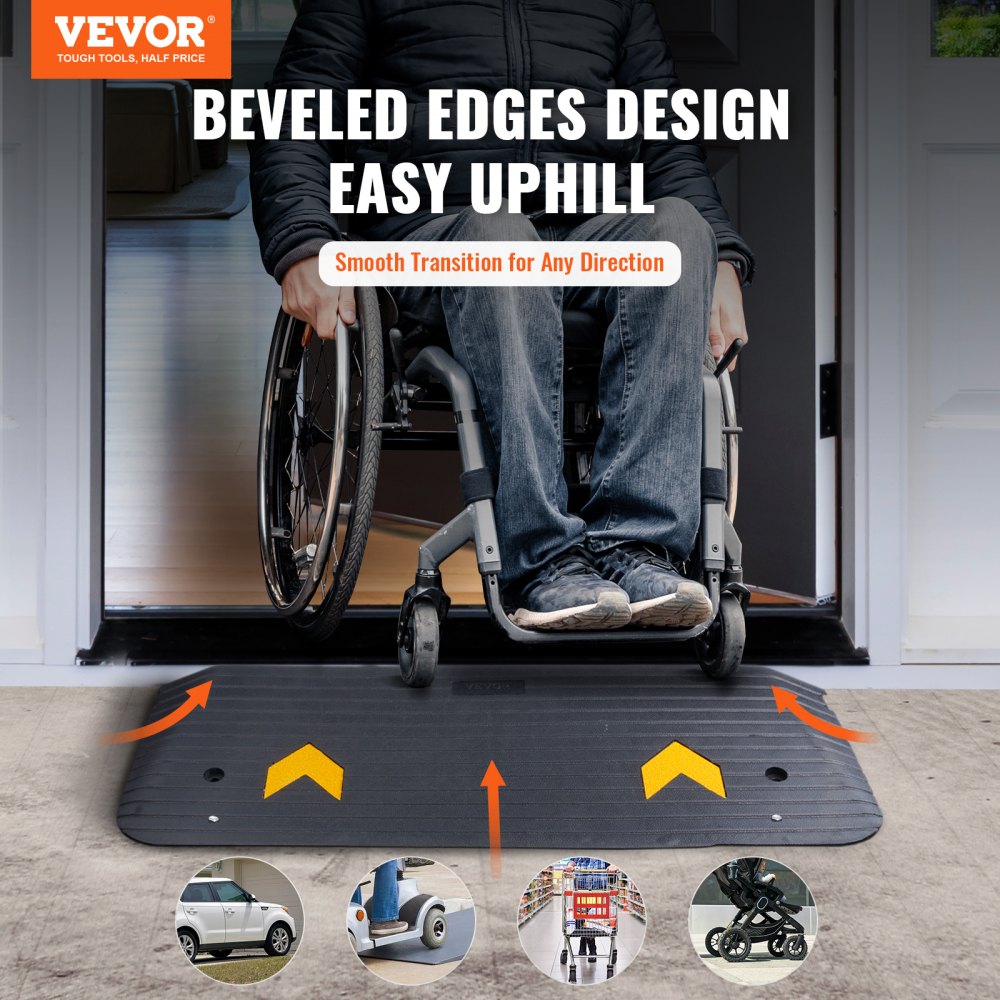 VEVOR Upgraded Rubber Threshold Ramp, 1.5" Rise Wheelchair Ramp Doorway, Natural Curb Ramp Rated 33069 lbs Load