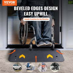 VEVOR Rubber Threshold Ramp, 2" Rise Threshold Ramp Doorway, Recycled Rubber Power Threshold Ramp Rated 33069 lbs Load