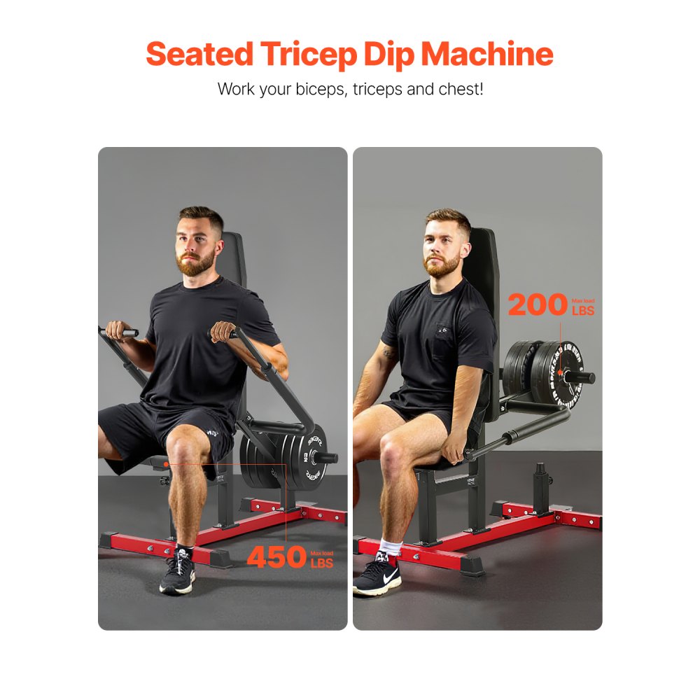VEVOR Seated Dip Machine, Tricep Bicep Press Down Machine with Cable Bar, Adjustable Seat, and Backrest, Exercise