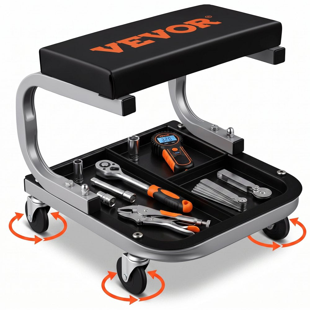 VEVOR Rolling Creeper Garage/Shop Seat, 250 LBS Capacity Padded Rolling Workshop Stool with Tool Tray Storage, Mechanic