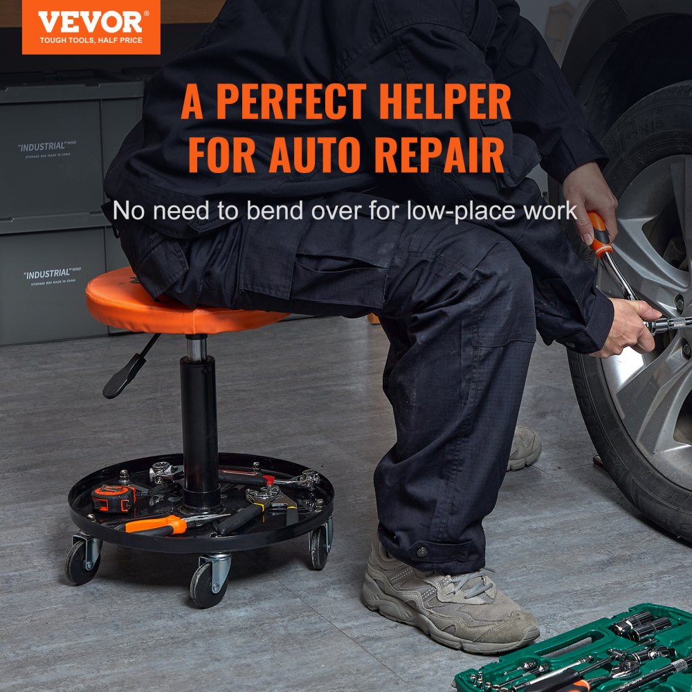VEVOR Mechanic Stool, 250 LBS Rolling Pneumatic Creeper Garage/Shop Seat, Adjustable Height 22 in-28 in Padded Rolling