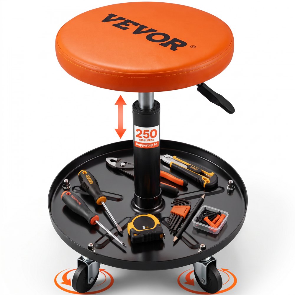 VEVOR Mechanic Stool, 250 LBS Rolling Pneumatic Creeper Garage/Shop Seat, Adjustable Height 22 in-28 in Padded Rolling