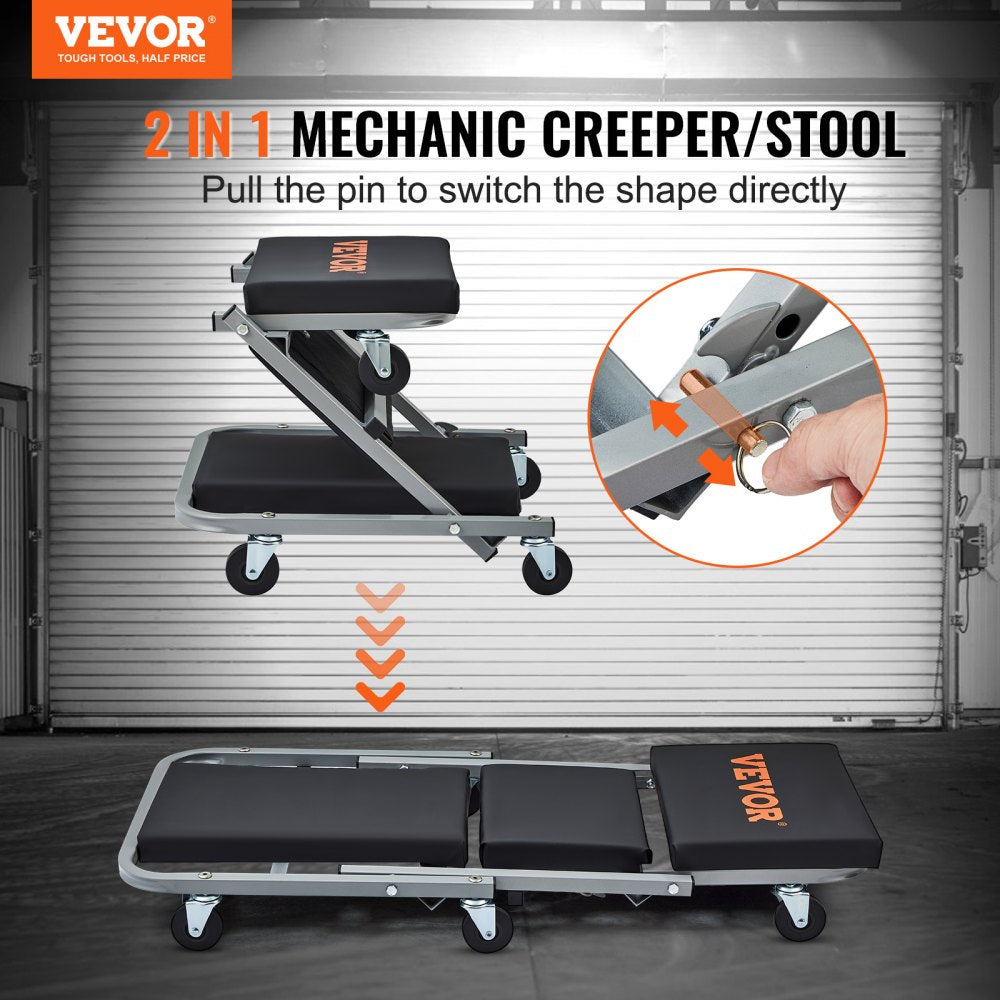 VEVOR Z-Creeper Seat, 2 in 1 Rolling Folding Car Creeper/Stool, 300 lbs Capacity Mechanic Creeper, Low Profile Creeper