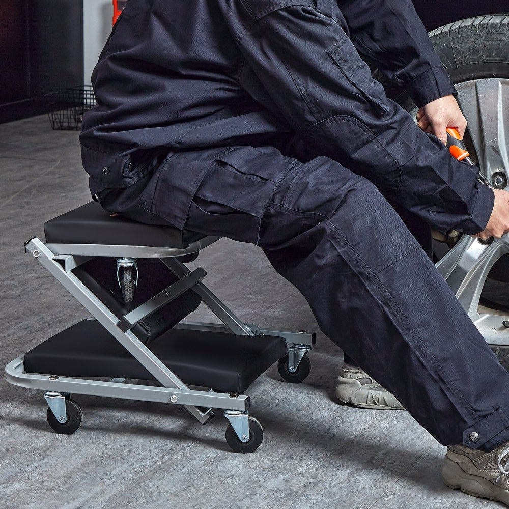 VEVOR Z-Creeper Seat, 2 in 1 Rolling Folding Car Creeper/Stool, 300 lbs Capacity Mechanic Creeper, Low Profile Creeper