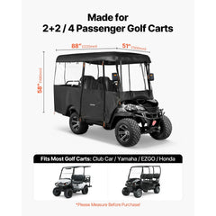 VEVOR Golf Cart Cover, Visible Full-Enclosure 2+2/4 Passenger Golf Cart, 420D Waterproof Oxford Fabric Club Car Cover
