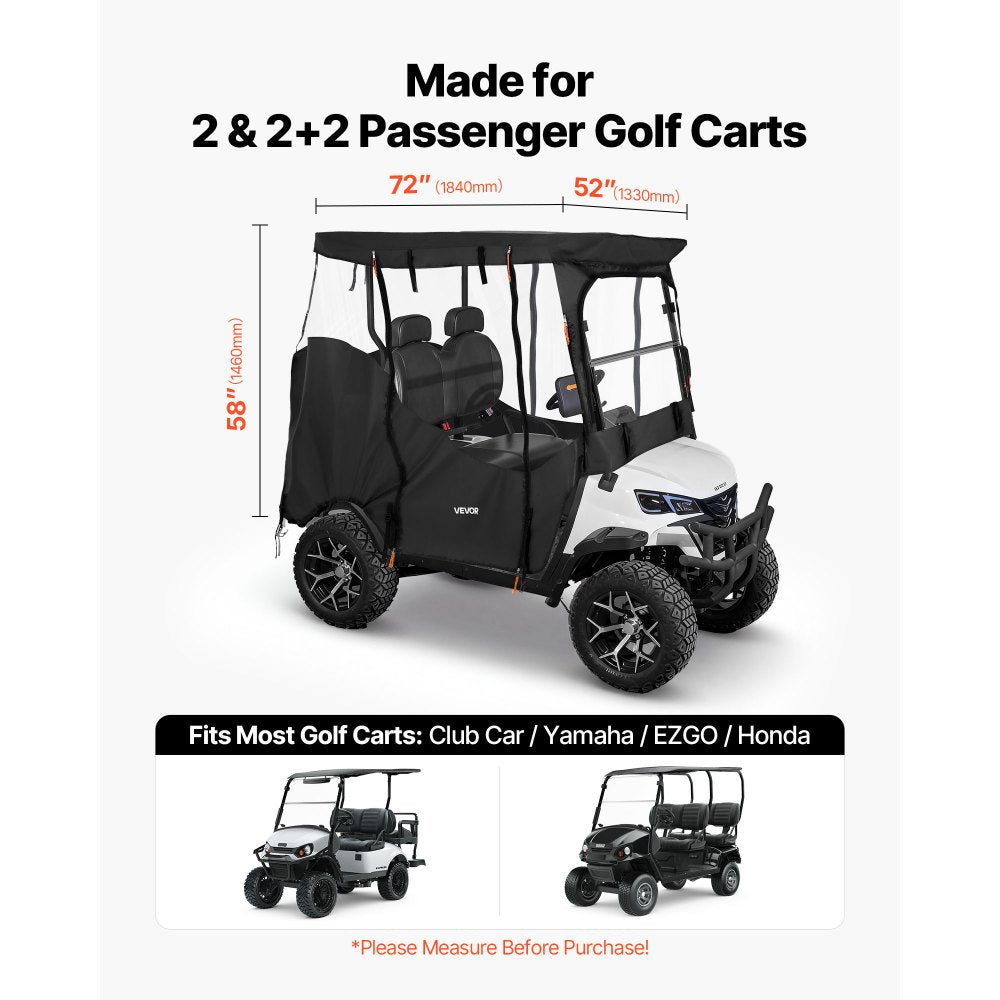 VEVOR Golf Cart Cover, Visible Full-Enclosure 2&2+2 Passenger Golf Cart, 420D Waterproof Oxford Fabric Club Car Cover