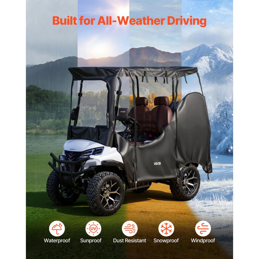 VEVOR Golf Cart Cover, Visible Full-Enclosure 2&2+2 Passenger Golf Cart, 420D Waterproof Oxford Fabric Club Car Cover