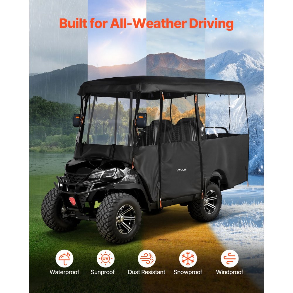 VEVOR Golf Cart Cover, Visible Full-Enclosure 2+2/4 Passenger Golf Cart, 600D Waterproof Oxford Fabric Club Car Cover