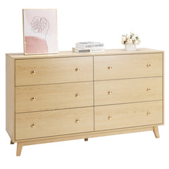 VEVOR 6 Drawer Dresser, Wooden Chest of Drawers with Sliding with Anti-tip Device, Modern Minimalist Dresser Chest