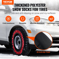 VEVOR Thickened Snow Socks for Tires, Polyester Fiber Tire Socks with Elastic Straps, Snow Traction Tire Cover for Car