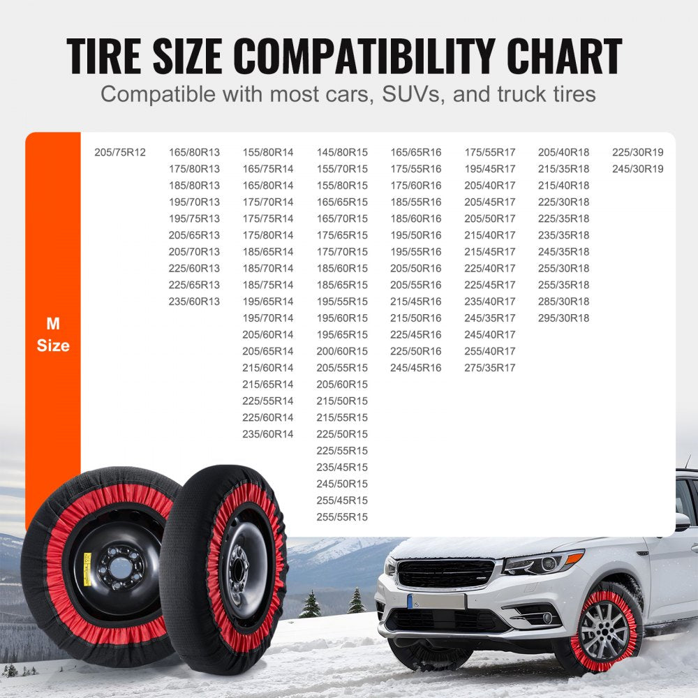 VEVOR Thickened Snow Socks for Tires, Polyester Fiber Tire Socks with Elastic Straps, Snow Traction Tire Cover for Car