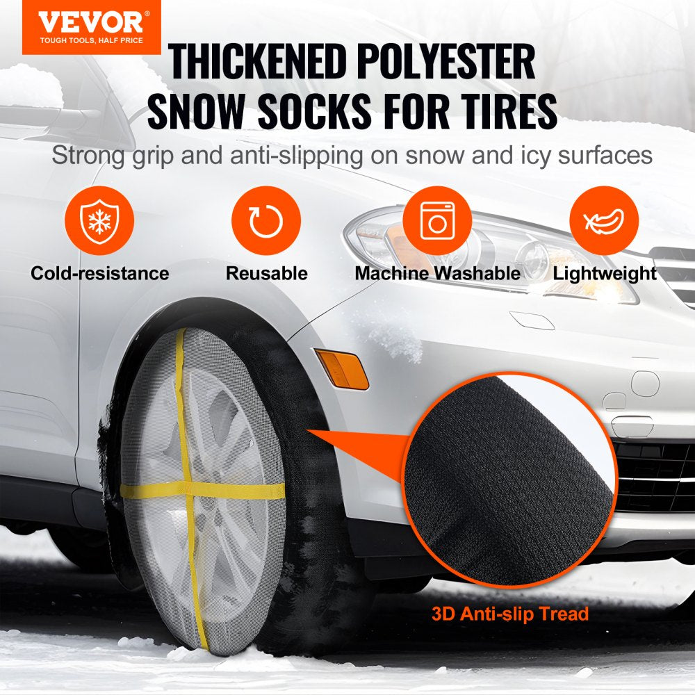 VEVOR Thickened Snow Socks for Tires, Full Coverage Tire Socks with Polyester Fiber, Snow Traction Tire Cover for Car