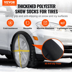 VEVOR Thickened Snow Socks for Tires, Full Coverage Tire Socks with Polyester Fiber, Snow Traction Tire Cover for Car