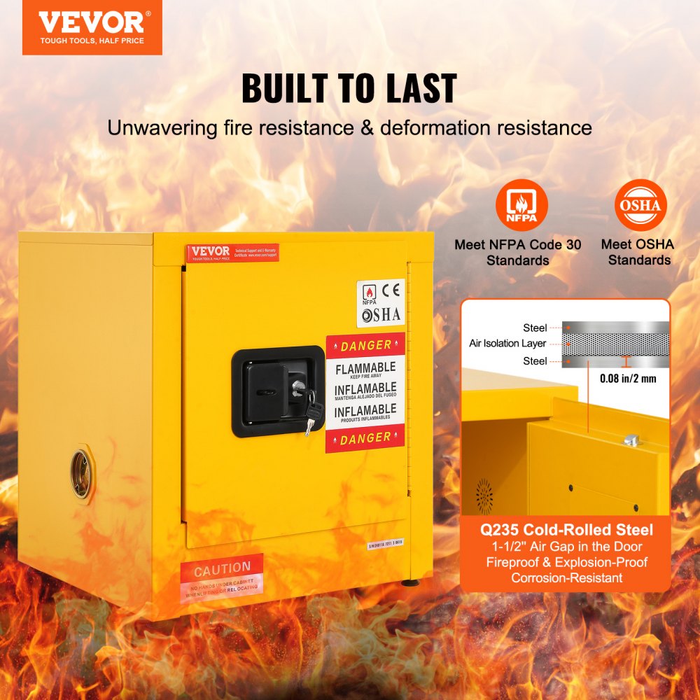 VEVOR Flammable Safety Cabinet, 11 Gal, Cold-Rolled Steel Flammable Liquid Storage Cabinet, 16.9 x 16.9 x 18.2 in