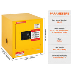 VEVOR Flammable Safety Cabinet, 11 Gal, Cold-Rolled Steel Flammable Liquid Storage Cabinet, 16.9 x 16.9 x 18.2 in