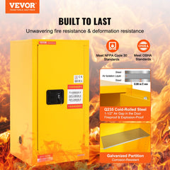 VEVOR Flammable Safety Cabinet, 16 Gal, Cold-Rolled Steel Flammable Liquid Storage Cabinet, 18.1 x 18.1 x 35.4 in