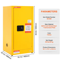 VEVOR Flammable Safety Cabinet, 16 Gal, Cold-Rolled Steel Flammable Liquid Storage Cabinet, 18.1 x 18.1 x 35.4 in
