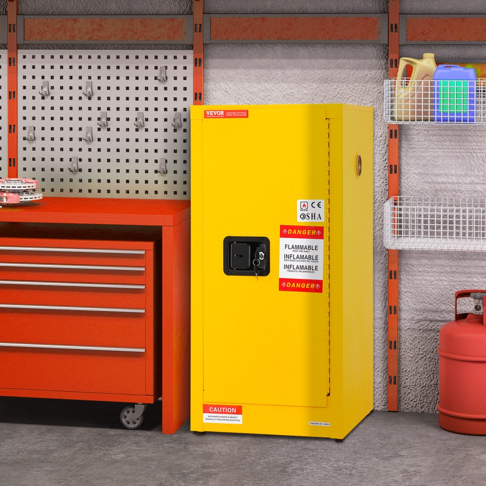 VEVOR Flammable Safety Cabinet, 16 Gal, Cold-Rolled Steel Flammable Liquid Storage Cabinet, 18.1 x 18.1 x 35.4 in