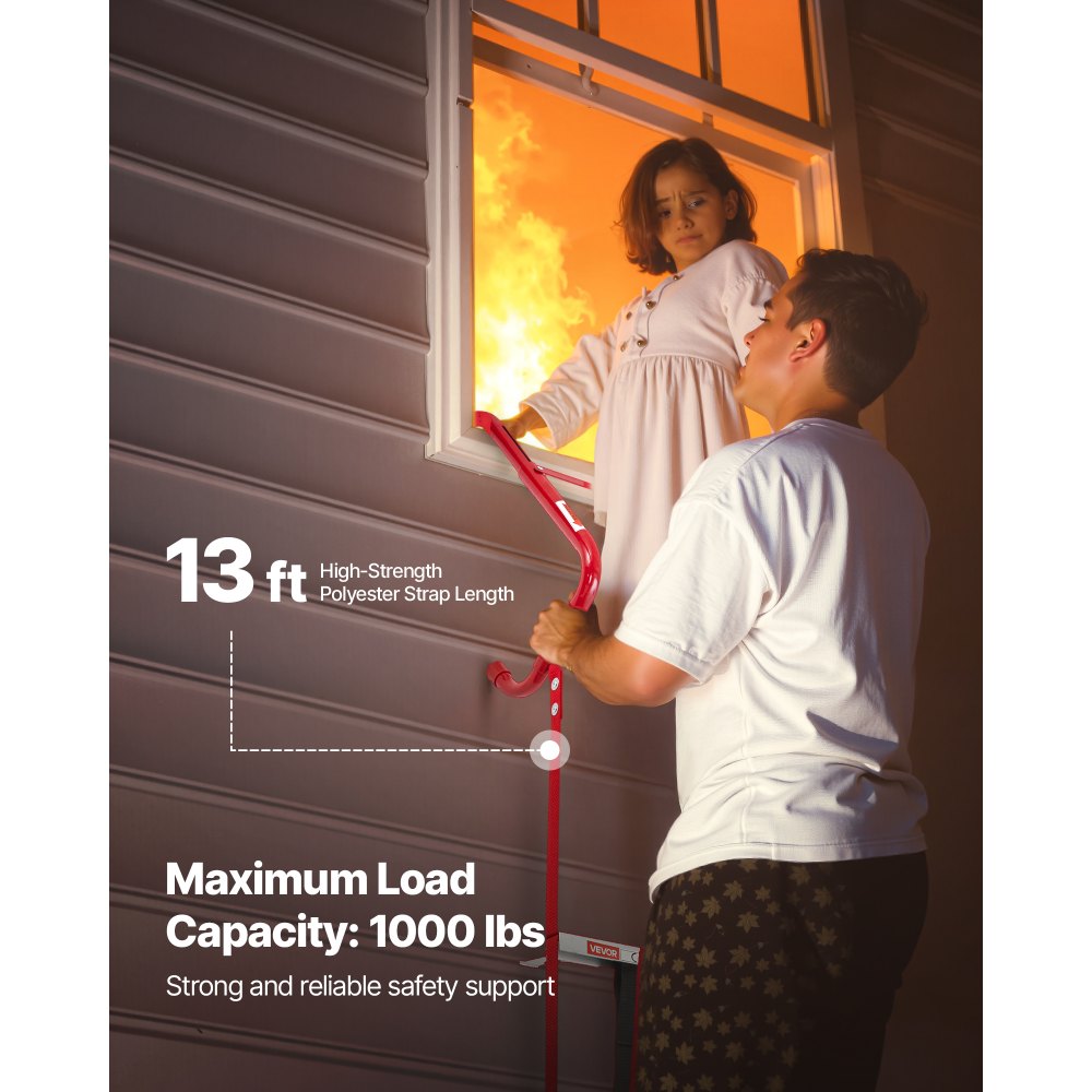 VEVOR Fire Escape Ladder, 2-Story 13FT Retractable Emergency Fire Ladder, Lightweight Aluminum Alloy Safety Escape