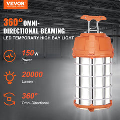 VEVOR LED Portable Work Lamp, 150W, 20000lm, 5000K Durable & Water-Resistant, Linkable up to 6 Units, Ceiling or Stand
