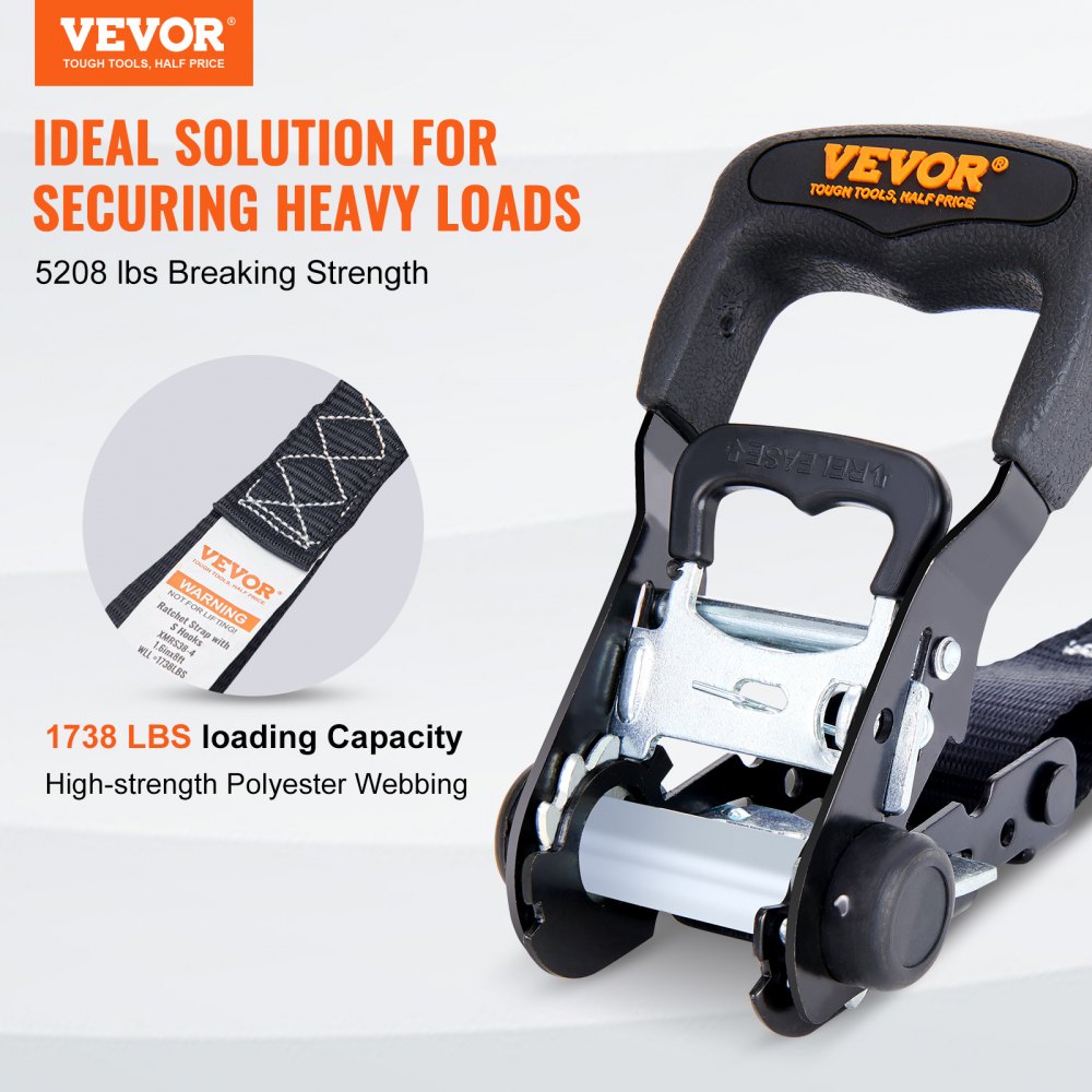 VEVOR Ratchet Tie Down Straps (4PK), 5208 lb Max Break Strength, Includes 4 Premium 1.6" x 8' Rachet Tie Downs with