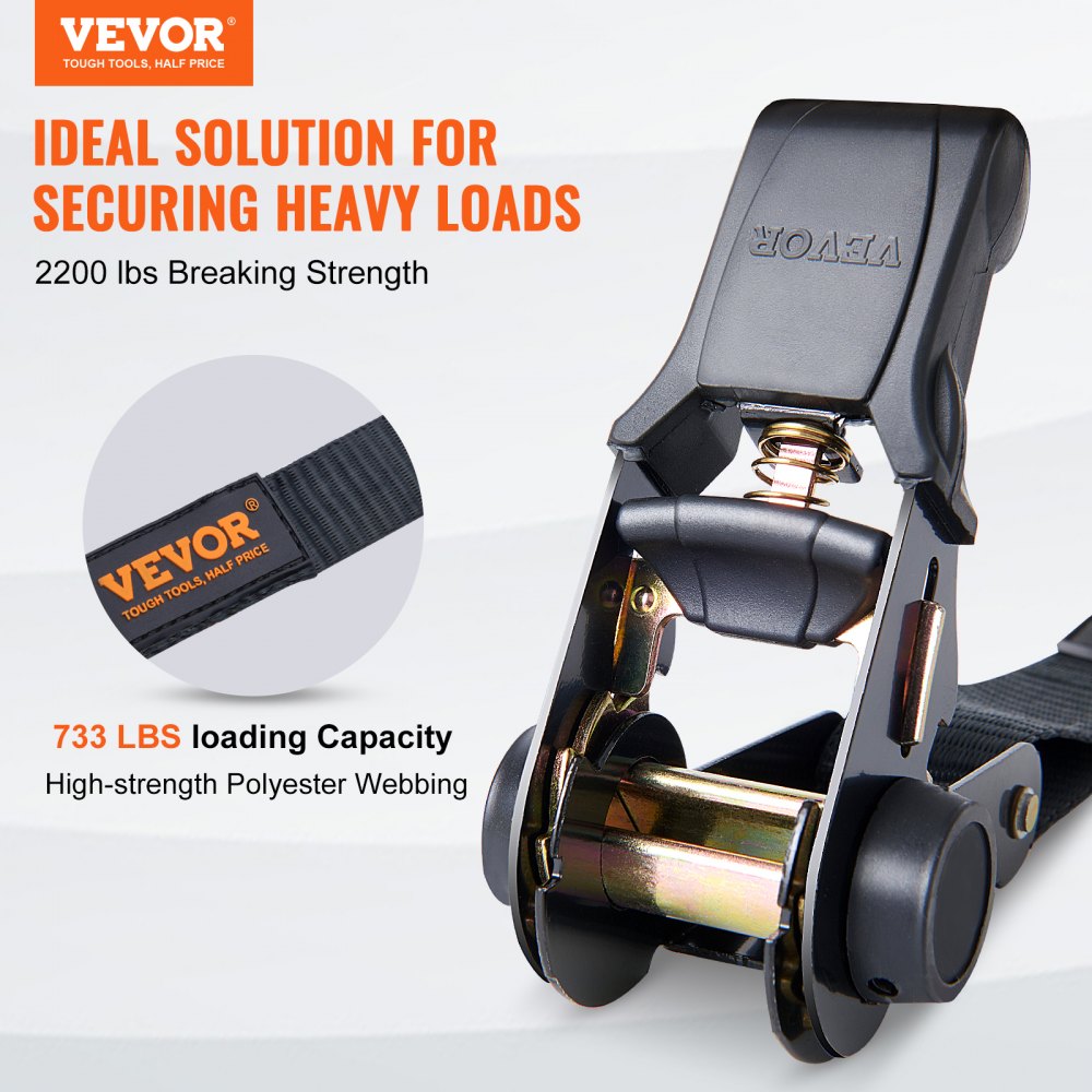 VEVOR Ratchet Tie Down Straps (4PK), 2200 lb Max Break Strength, Includes 4 Premium 1" x 15' Rachet Tie Downs with