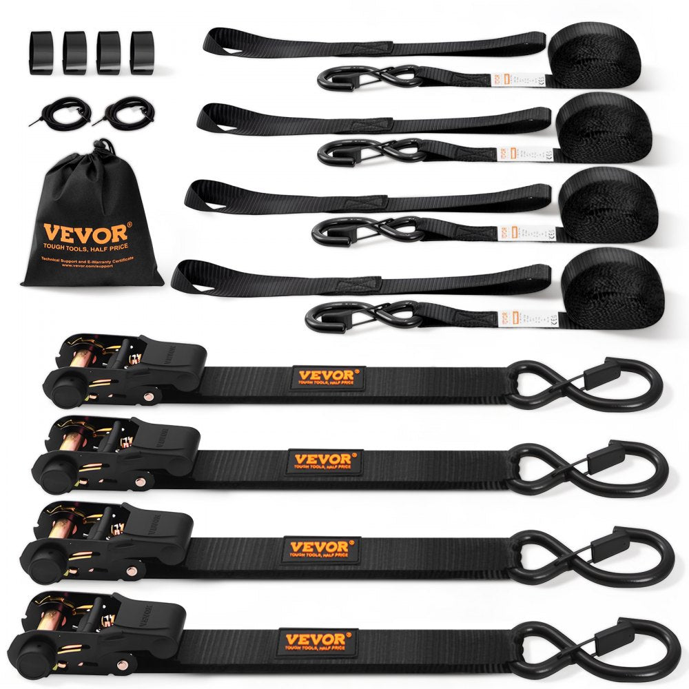 VEVOR Ratchet Tie Down Straps (4PK), 2200 lb Max Break Strength, Includes 4 Premium 1" x 15' Rachet Tie Downs with